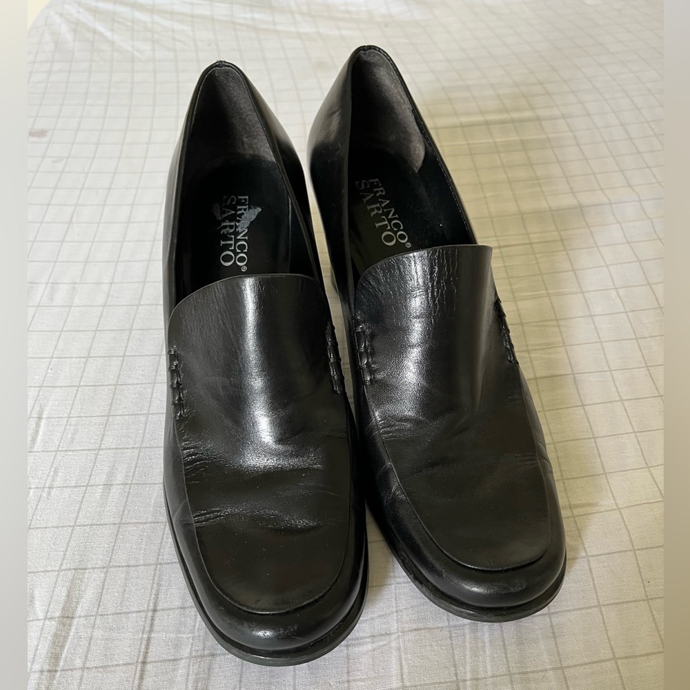 Franco Sarto Leather Black Nolan Pump Loafers Size 7.5